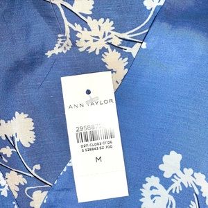 Ann Taylor blue and white floral tie neck blouse